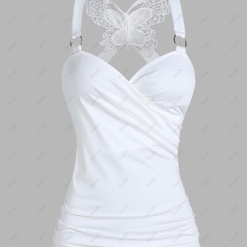 60% left Butterfly Lace O Ring Surplice Tank Top And Space Dye Bowknot Wide Leg
